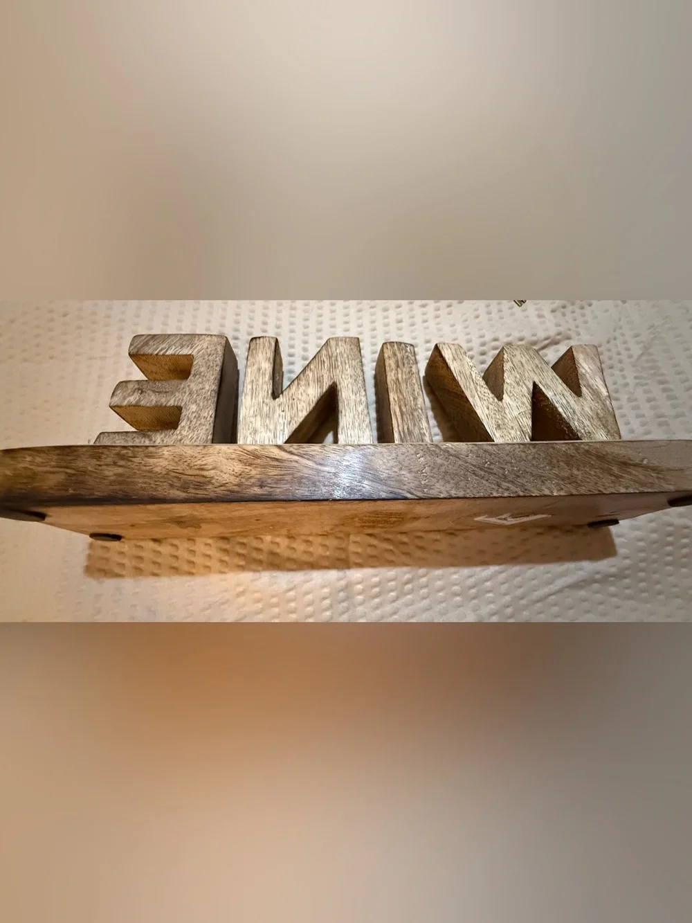 Rustic Wood WINE Tabletop Sign Silver Metal Letters Bar Kitchen Decor
